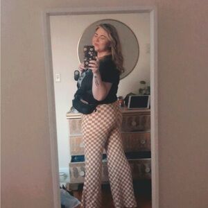 Brown and White Checkered Pants